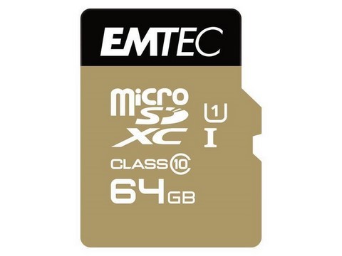 MicroSDXC 64Go EMTEC +adaptateur CL10 EliteGold UHS-I 85MB/s Sous blister