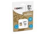 MicroSDXC 64Go EMTEC +adaptateur CL10 EliteGold UHS-I 85MB/s Sous blister