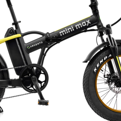 Vélo électrique pliable Argento MiniMax Jaune Moteur Bafang 36V/250W/60Nm , Batt 36V 10.4Ah, Dérailleur Shimano 7 vitesses. 25Km/h Pneu 20