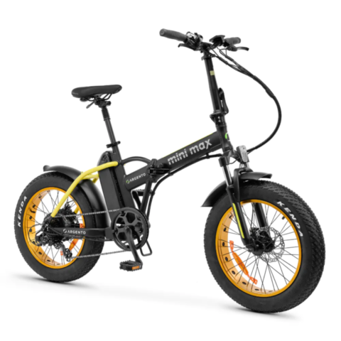 Vélo électrique pliable Argento MiniMax Jaune Moteur Bafang 36V/250W/60Nm , Batt 36V 10.4Ah, Dérailleur Shimano 7 vitesses. 25Km/h Pneu 20