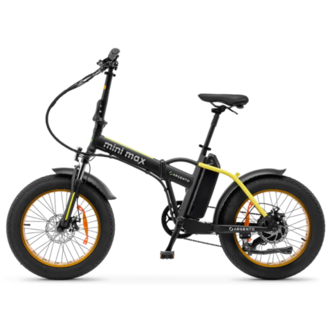 Vélo électrique pliable Argento MiniMax Jaune Moteur Bafang 36V/250W/60Nm , Batt 36V 10.4Ah, Dérailleur Shimano 7 vitesses. 25Km/h Pneu 20