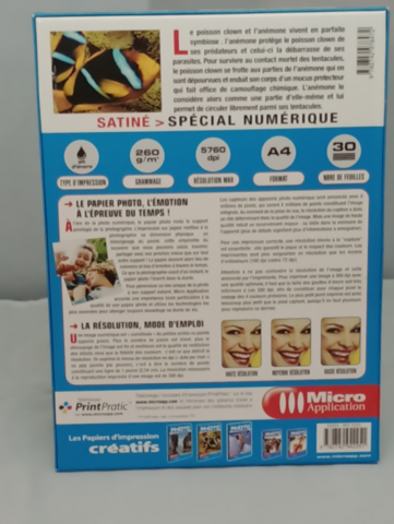PAPIER PHOTO SATINÉ SPÉCIAL NUMÉRIQUE Micro Application