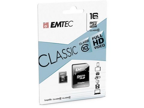 MicroSDHC 16Go EMTEC +Adaptateur CL10 CLASSIC - Sous blister