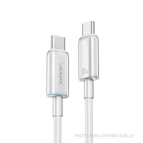 Câble tressé USB Type-C vers USB Type-C 100W Charge rapide (1,2 m) avec LED Usams US-SJ660 Noir