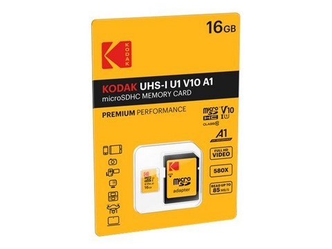 MicroSDHC 16Go Kodak +Adaptateur CL10 UHS-I 85MB/s - Sous blister