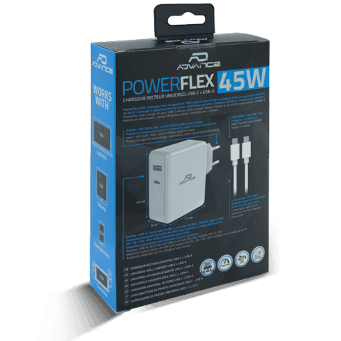 PowerFlex Chargeur secteur universel USB-C et USB-A 45W