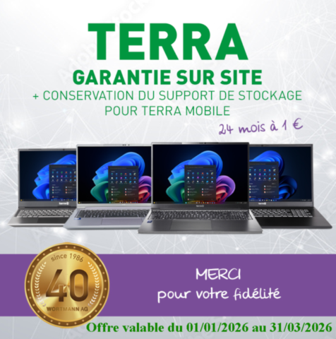 •	GARANTIE SUR SITE + CONSERVATION DU SUPPORT DE STOCKAGE POUR TERRA MOBILE  24 mois à 1€